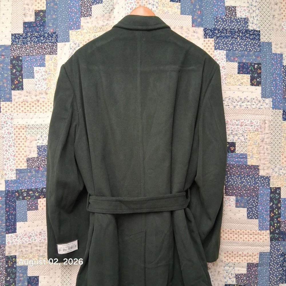 Bachrach Mens 44R Forest Green Wool Cashmere Belted Double Breasted Overcoat NWT